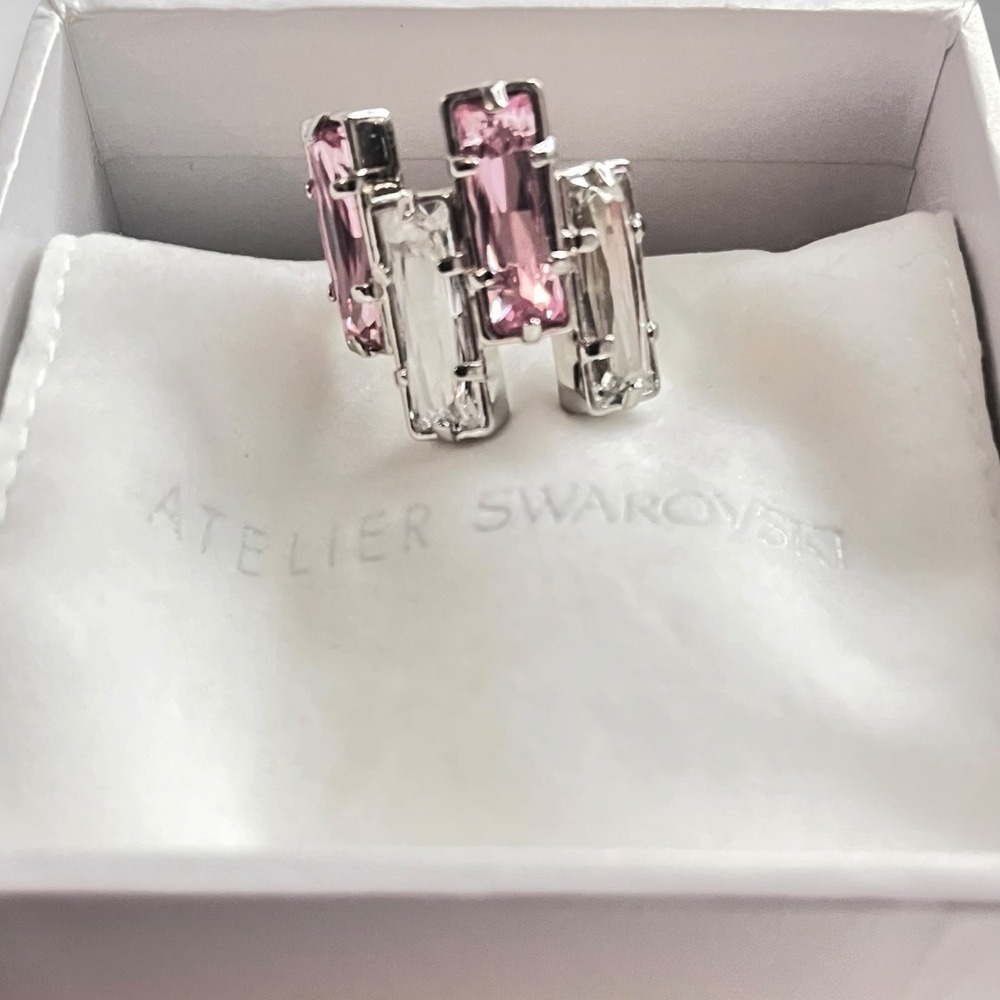 New Atelier Swarovski Nile Pink Crystal Geometric Statement Ring Sz 55 US 7 NIB